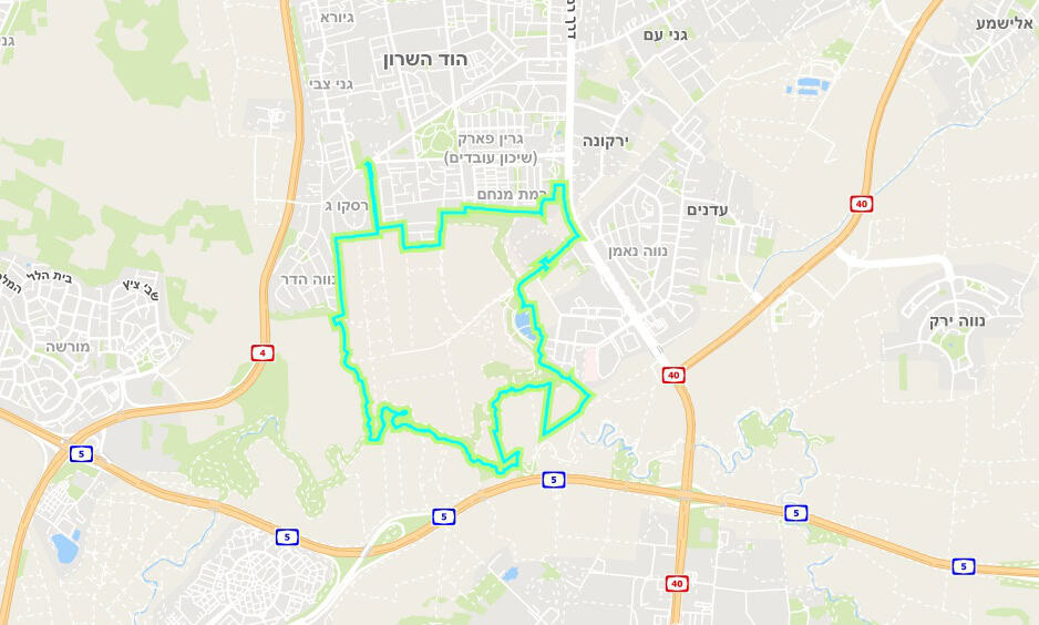 נוף הירקון הוד השרון מיקום מפה